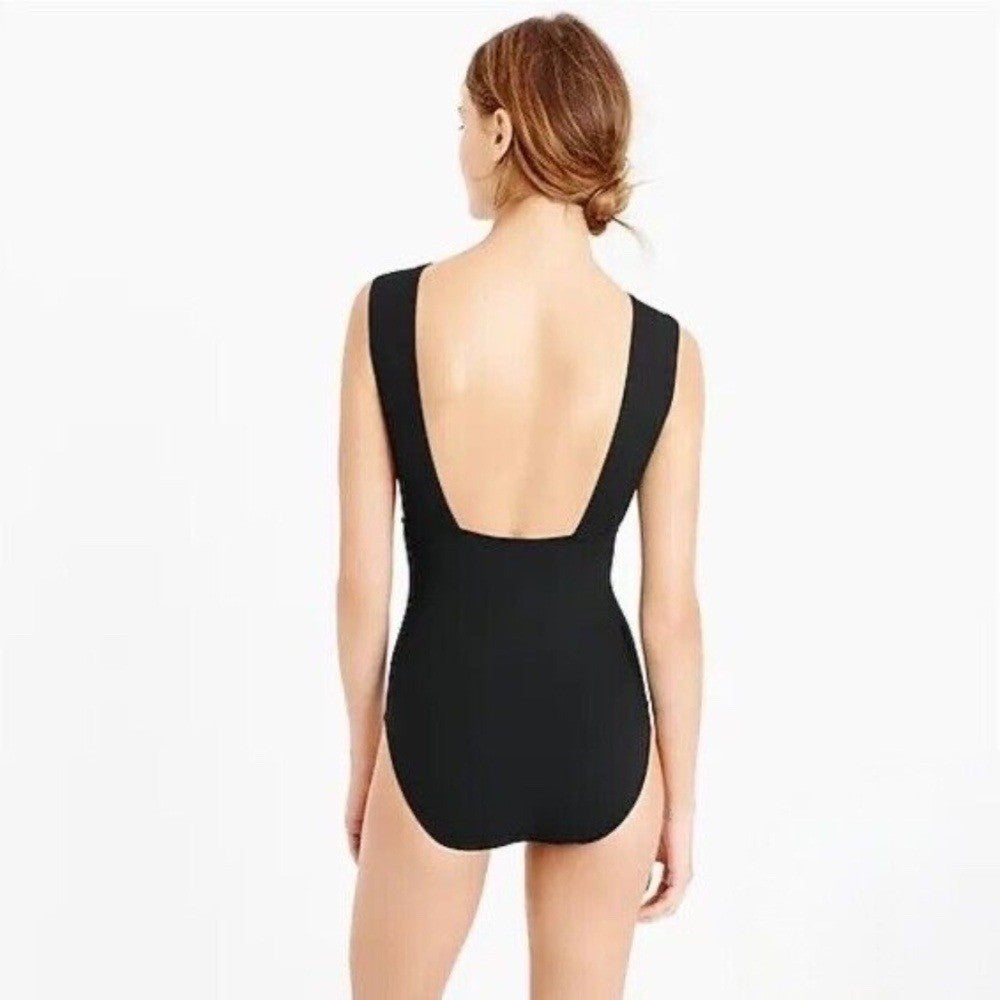 NWT!! J. CREW Black One Piece Plunge V-Neck Swimsuit Solid Classic Size 14