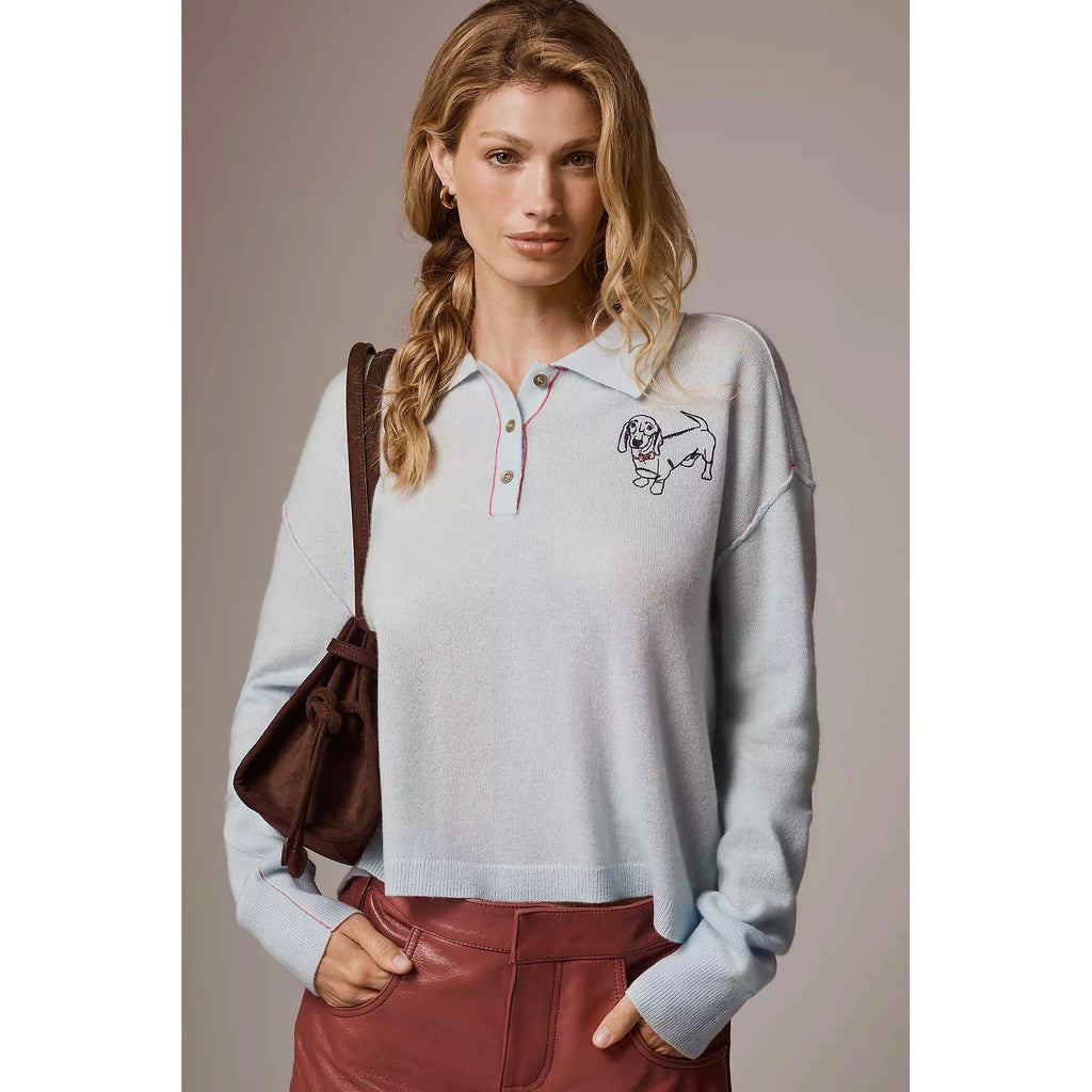 Anthropologie PILCRO The Jensen Cashmere Crop Polo Sweater Soft Sea Dog X-Small