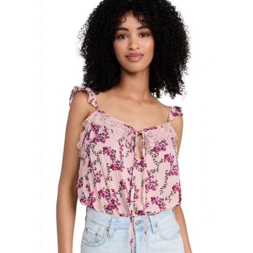 NWT!! FREE PEOPLE Intimately Take It Away Floral Bodysuit Lace Ruffled Small