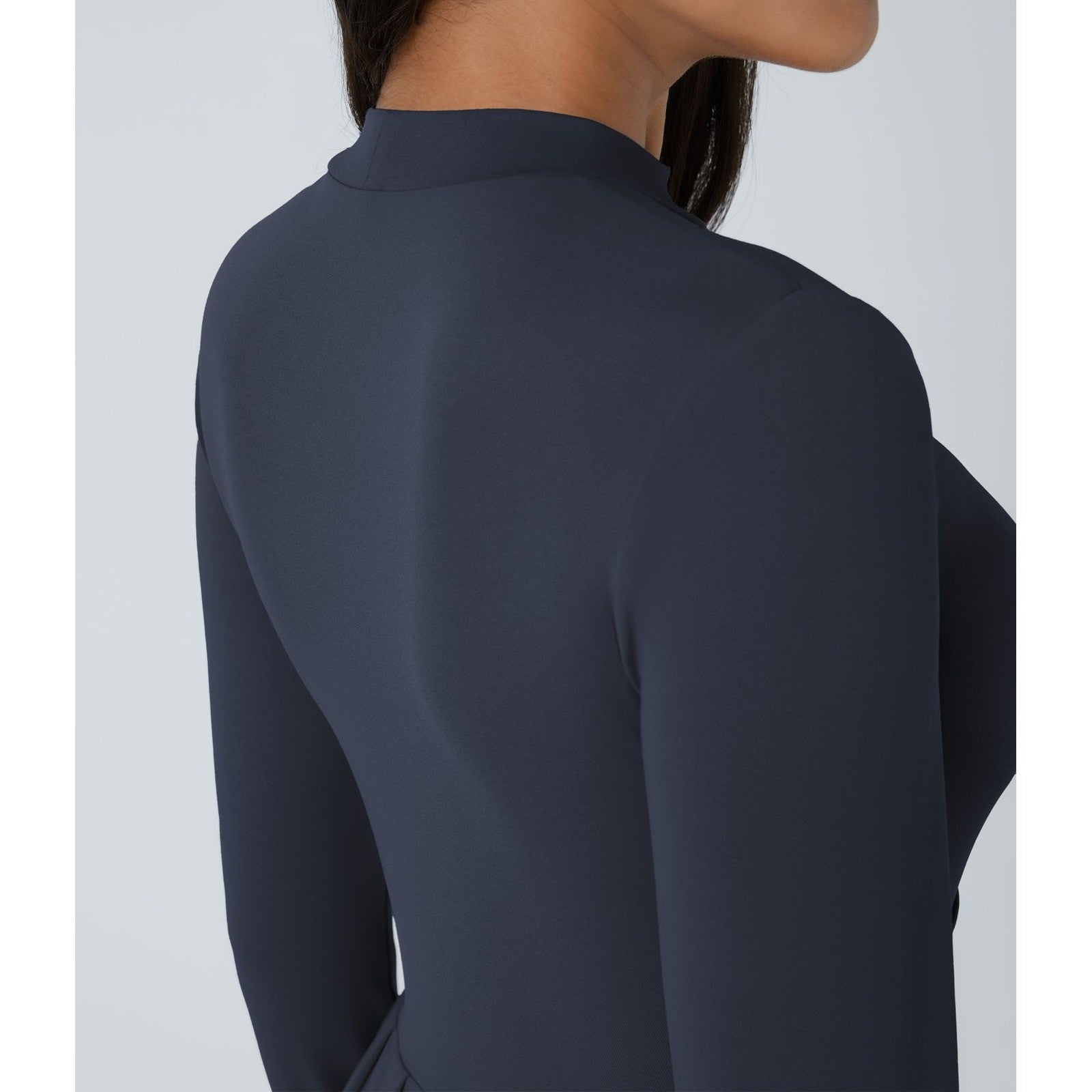 HALARA Navy Blue Mock Neck Long Sleeve Pocket Flare Maxi Casual Dress Knit XS