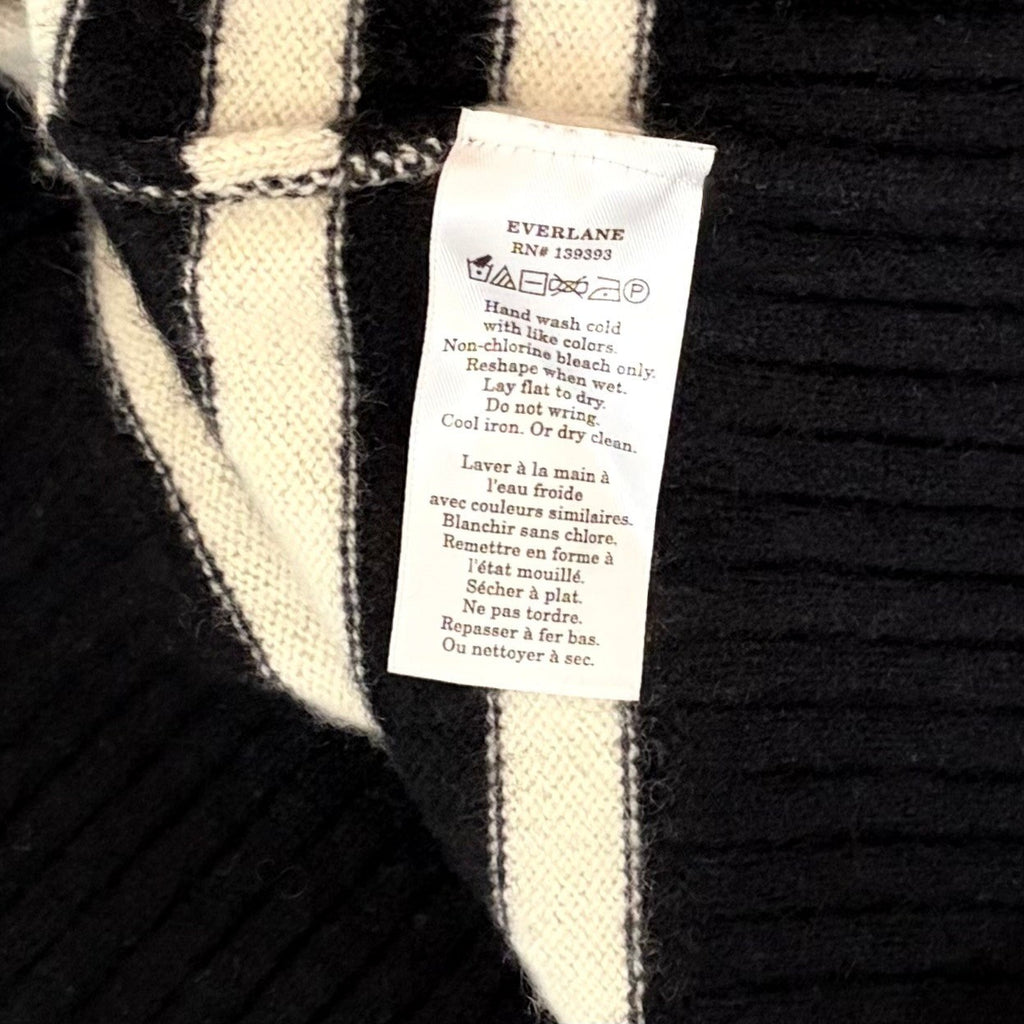 EVERLANE The Boxy Crew in Cashmere Black White Striped Pullover Sweater Small