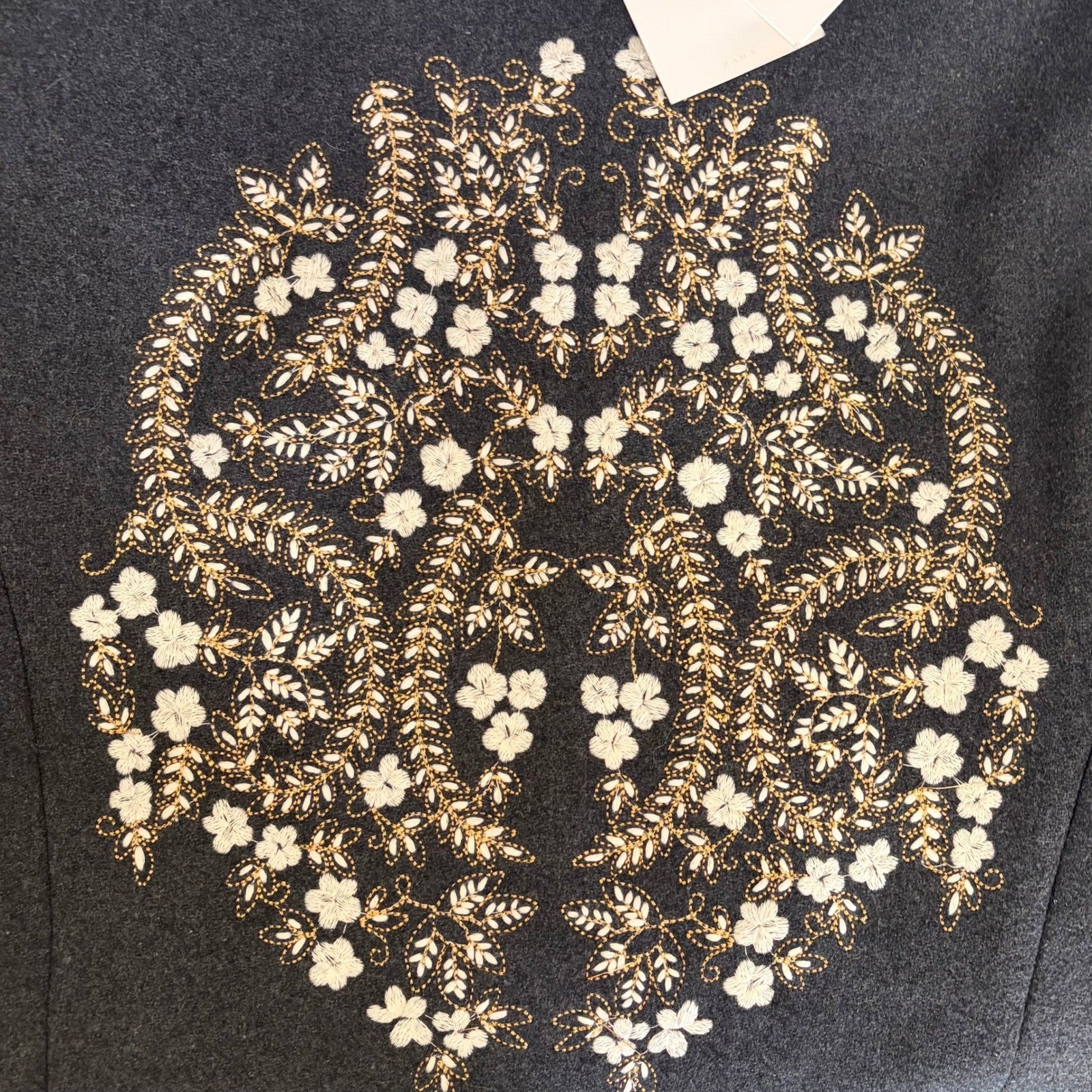 NWT!! ZARA Embroidered Military Jacket Charcoal Gray Gold Braid Buttons Large