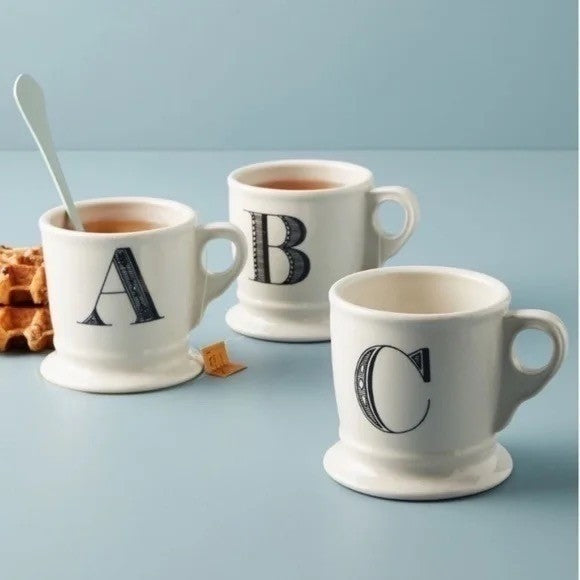 ANTHROPOLOGIE Letter "C" Monogram Mug White Minimalist Coffee Tea Farmhouse C