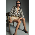 Anthropologie MAEVE Silky Striped Buttondown Black White Tan Button Down Small