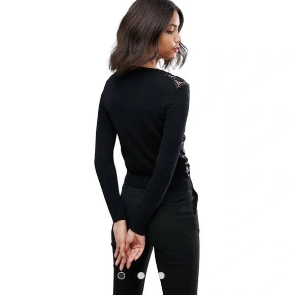 NWT!! TED BAKER London Ellenii Circle Fringe Lace Knit Cardigan Black Size 5 XL