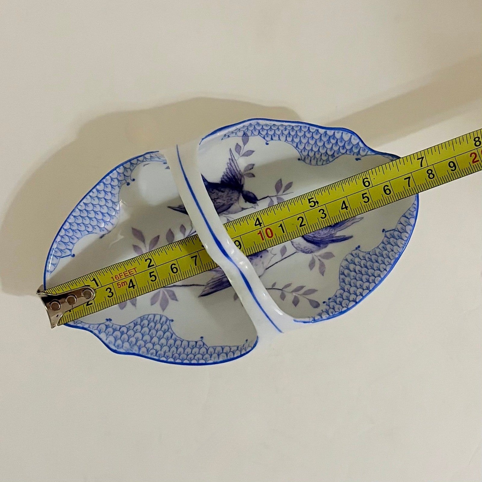 Vintage ROYAL RUDOLSTADT Blue White Handled Trinket Dish Tray Birds Swallows