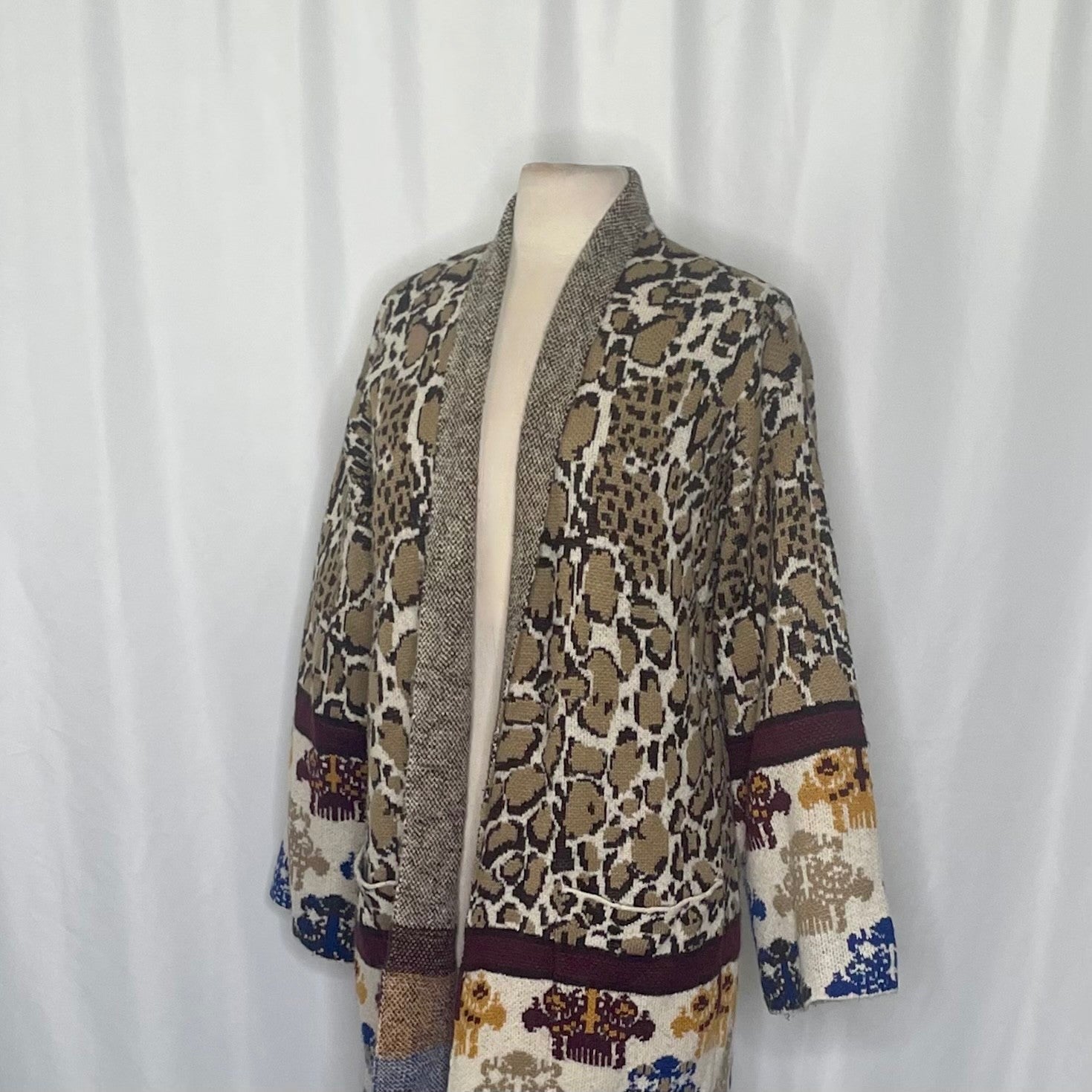 MAX SPORT Twin Print Duster Cardigan Sweater Leopard Print Maxsport Large