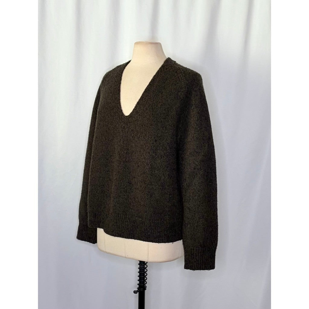 VINCE Merino Wool Cashmere V Neck Sweater Raglan Pullover Green Marled Large