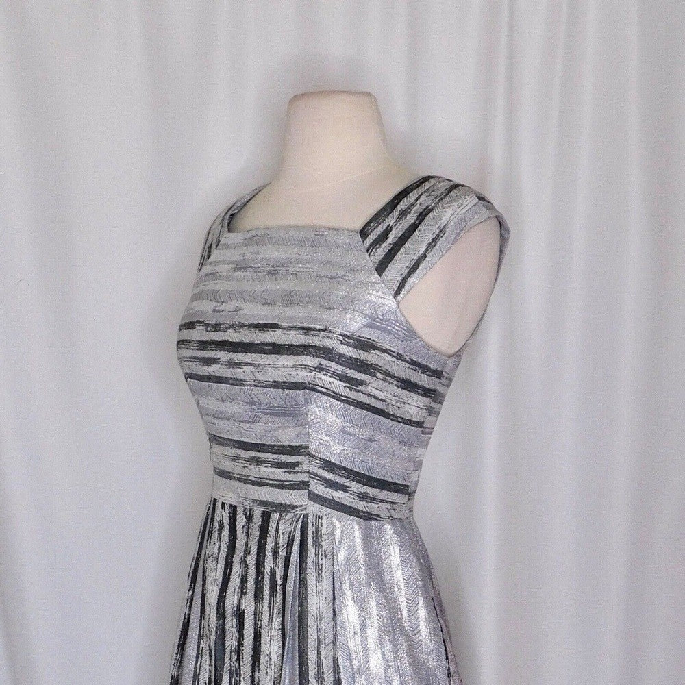 YOANA BARASCHI Silver Baccarat Herringbone Print Dress Fit N' Flare Size 0