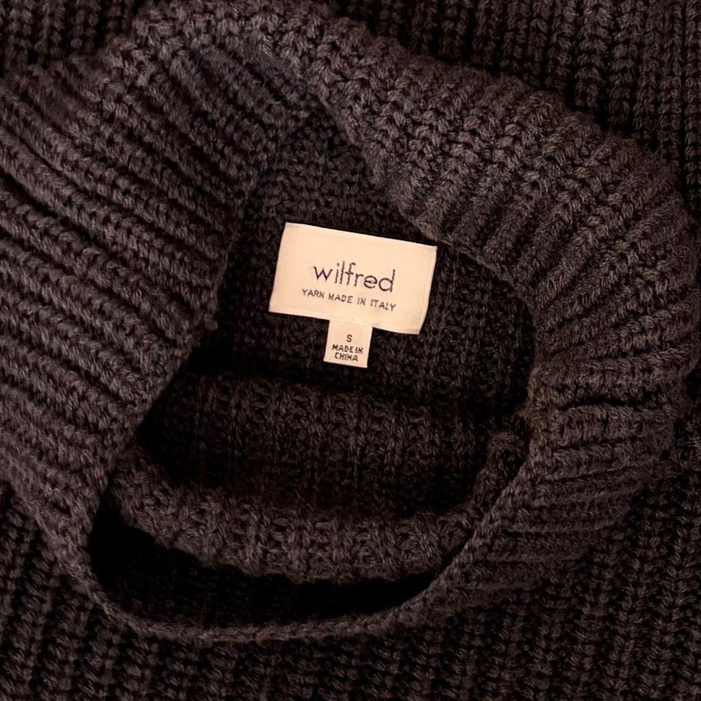 NEW!! Aritzia WILFRED Wool Shaker Knit Mock Neck Turtleneck Sweater Gray Small