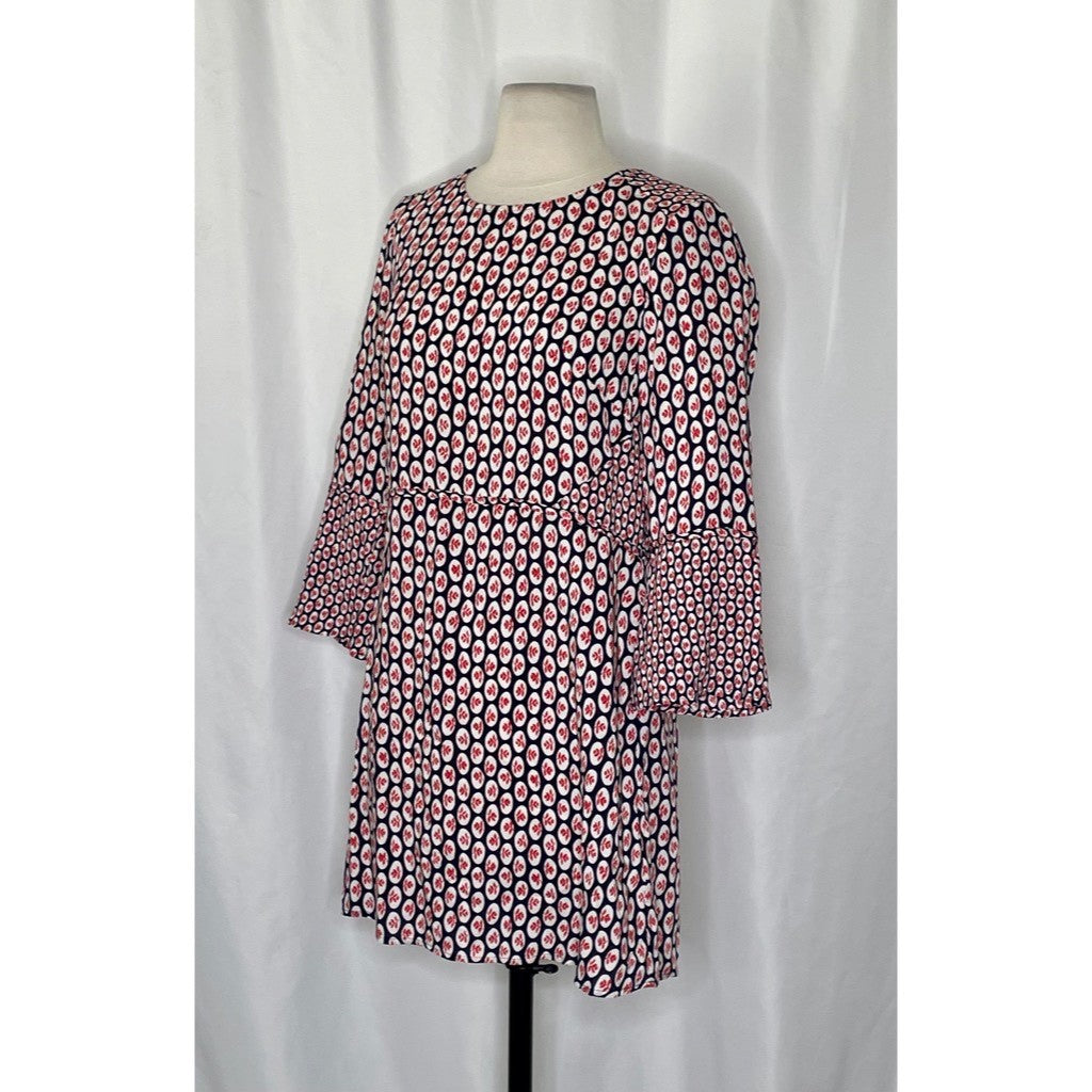 NWT!! BODEN Edna Tunic Top Retro Floral Navy Blue Red Preppy Polka Dot Size 6