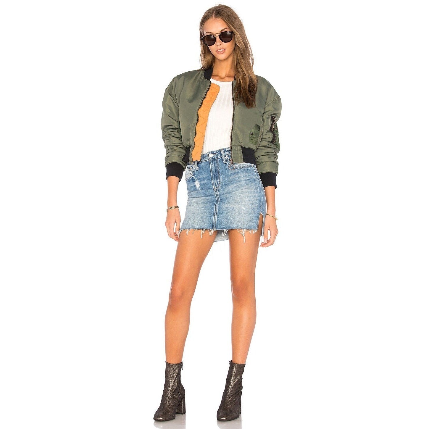 NWT!! Revolve HUDSON JEANS Rogue Olive Green Bomber Jacket Cropped Pockets Small
