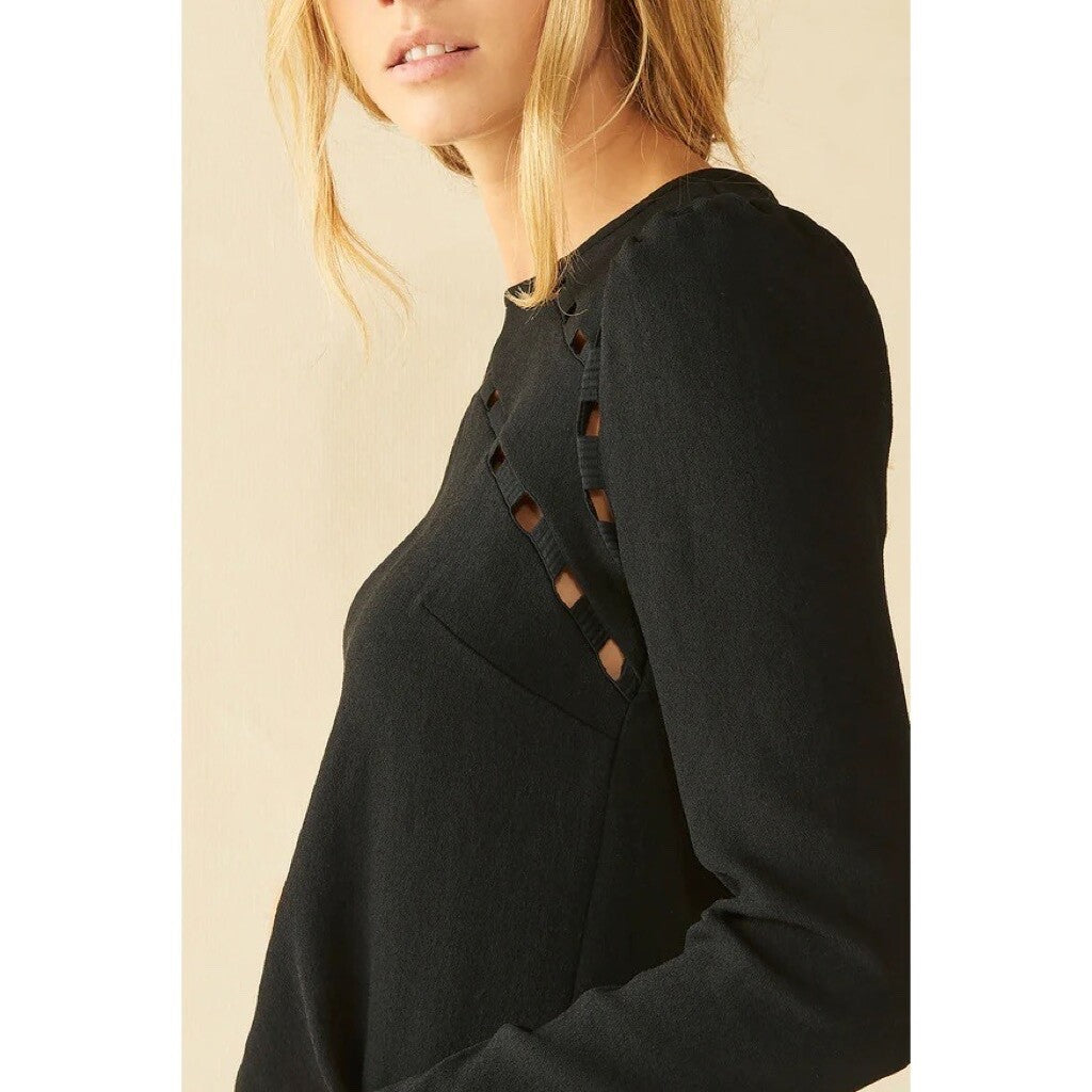 BA&SH Black Corus Top Blouse Cutout Details Solid Cut-Outs Bash Size 0 US Size 4