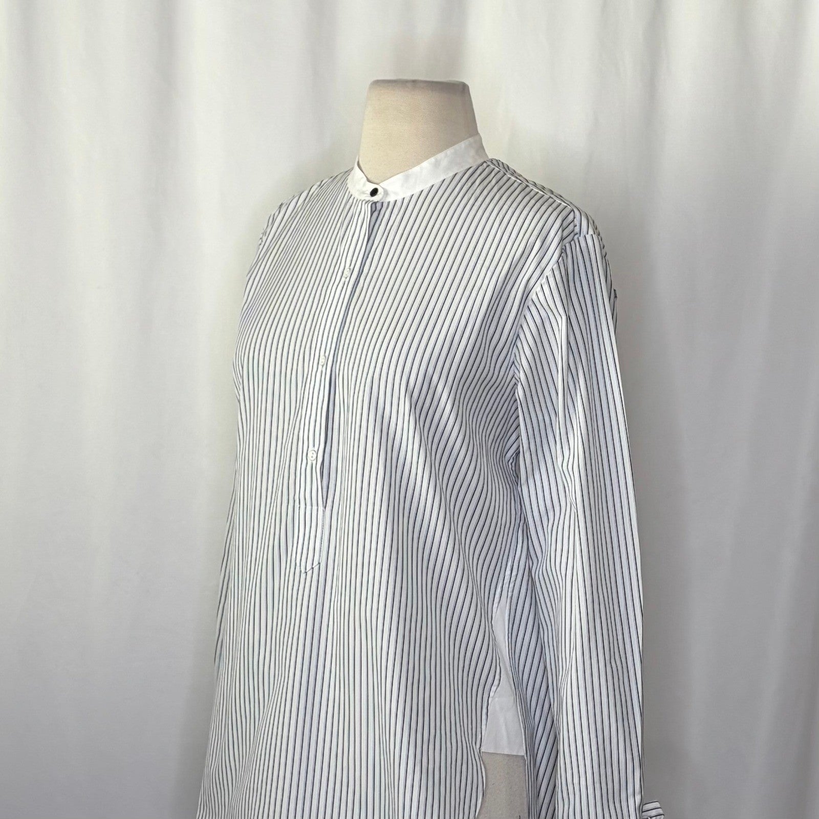 RAG & BONE Dylan Silk Tie Sleeve Striped Blouse Blue White Popover Poplin Small