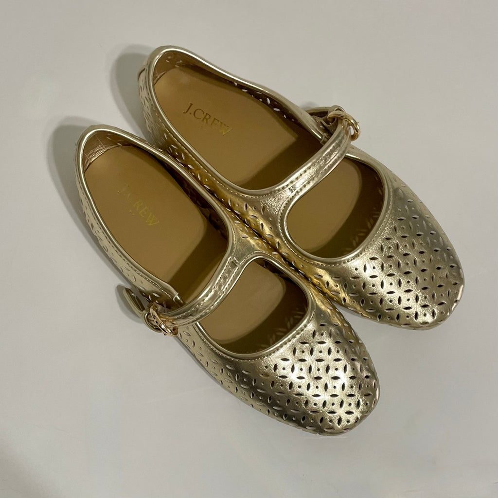 Girl's J. CREW Factory Perforated Metallic Mary Janes Shoes Buckles Party Size 4