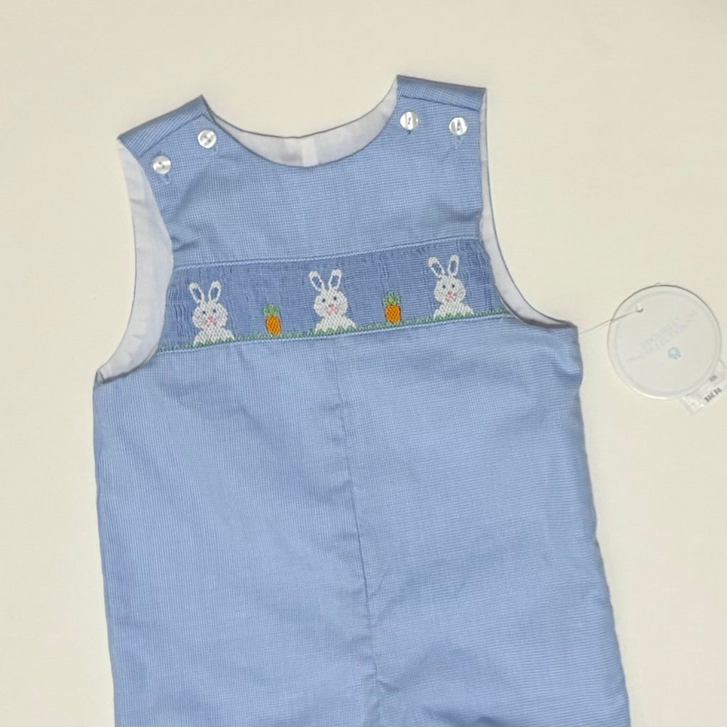 NWT!! EDGEHILL COLLECTION Smocked Bunny Gingham Plaid Romper Blue 3 Months