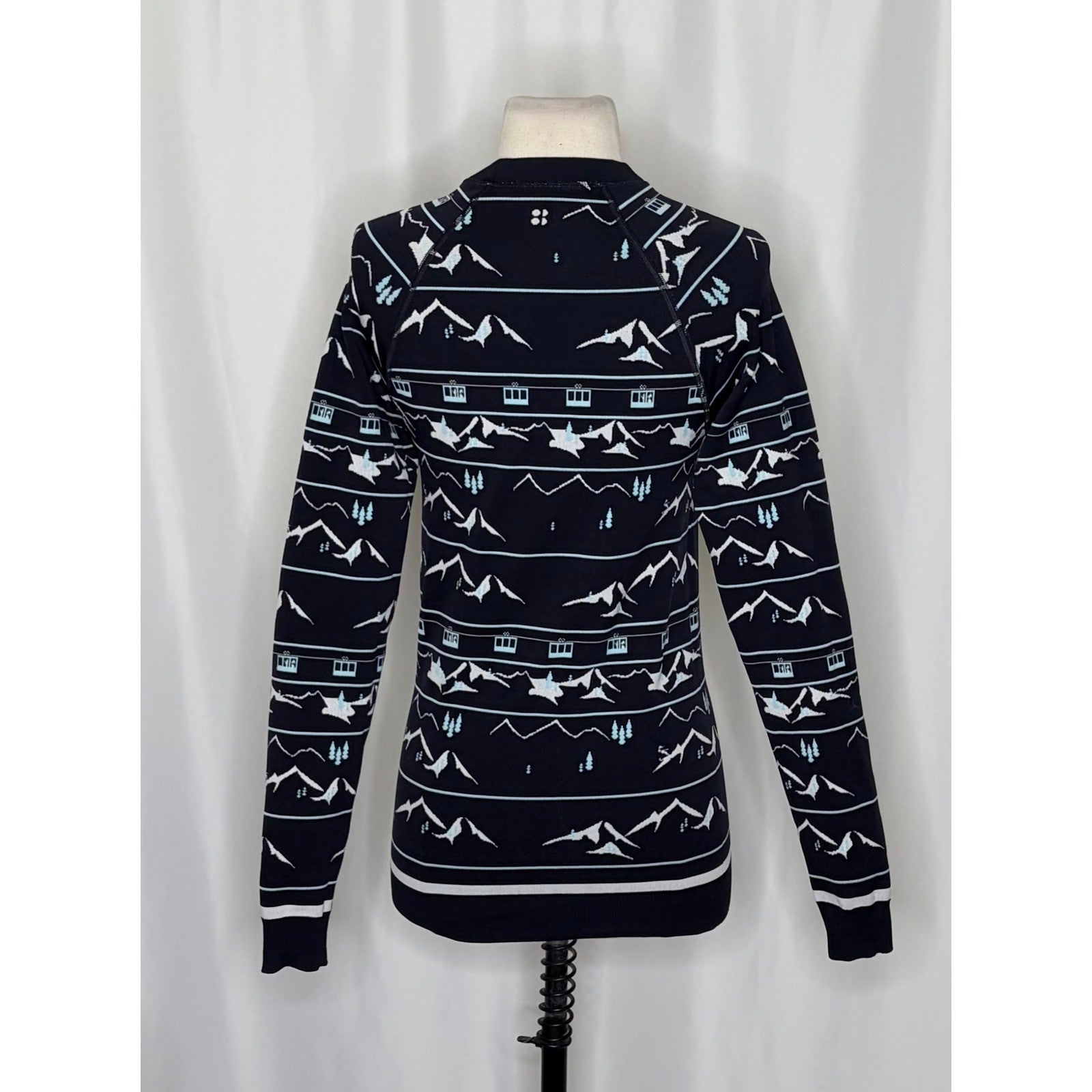 SWEATY BETTY Ski Lift Base Layer Jacquard Navy Blue Sporty Top Shirt Large