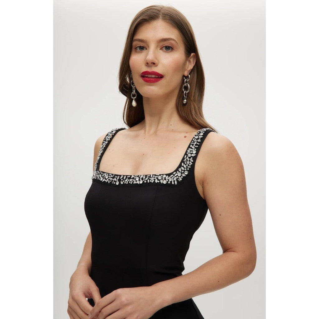 CAMILA COELHO Black Embellished Midi Sheath Dress Glam Solid Party Cocktails XS