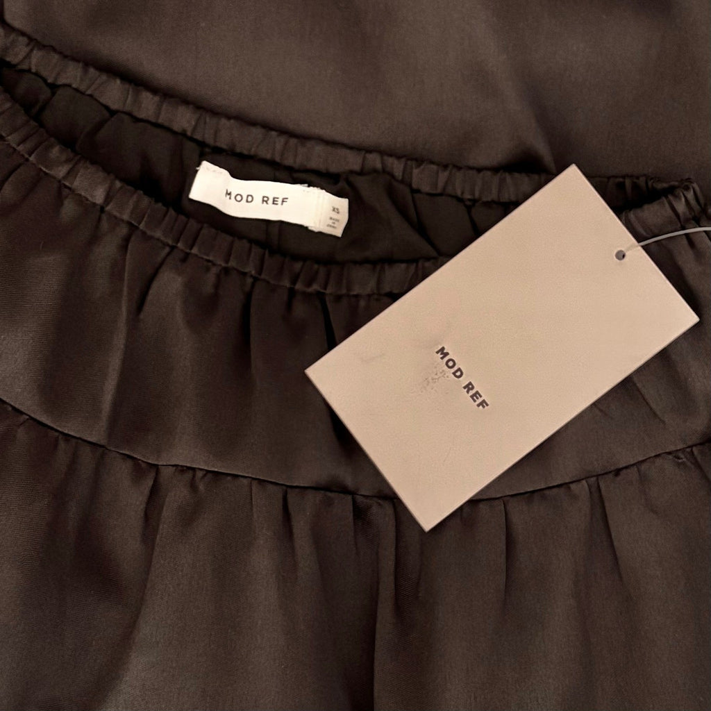 NWT!! MOD REF Black Taffeta Midi Tiered Skirt Solid Elastic Waist X-Small