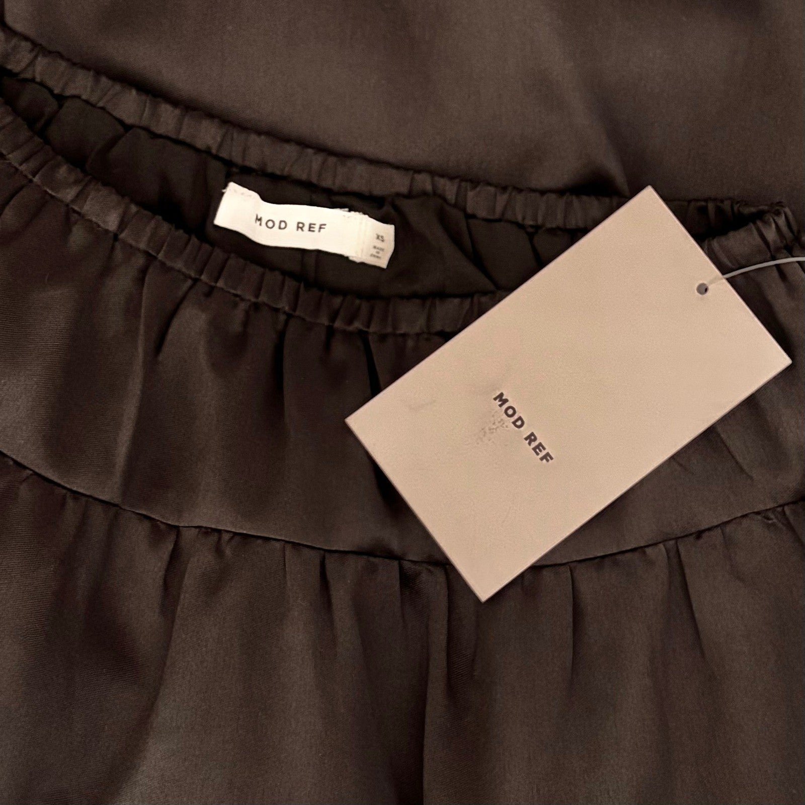 NWT!! MOD REF Black Taffeta Midi Tiered Skirt Solid Elastic Waist X-Small
