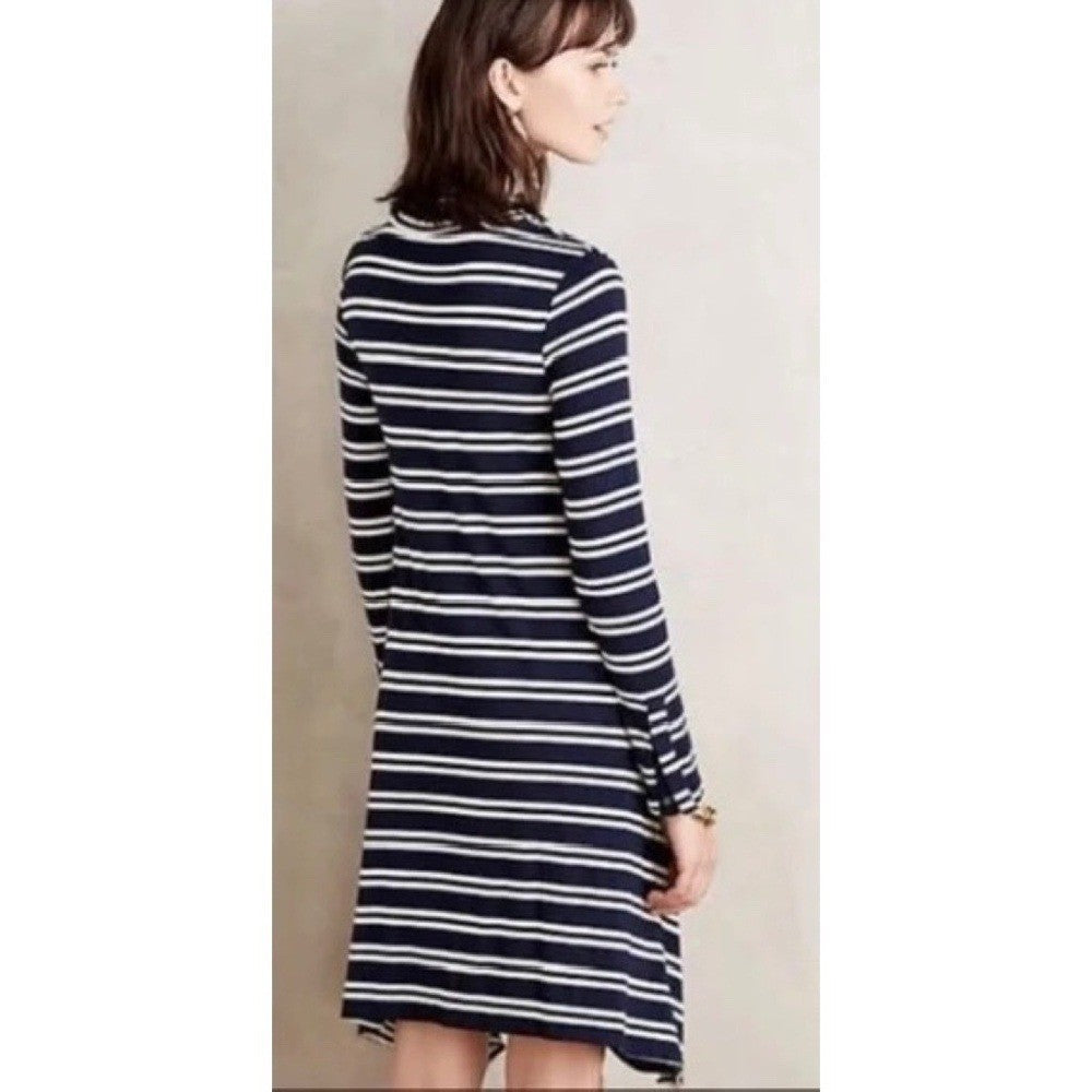 Anthropologie MAEVE Navy Blue White Striped Turtleneck Jersey Knit Dress Small