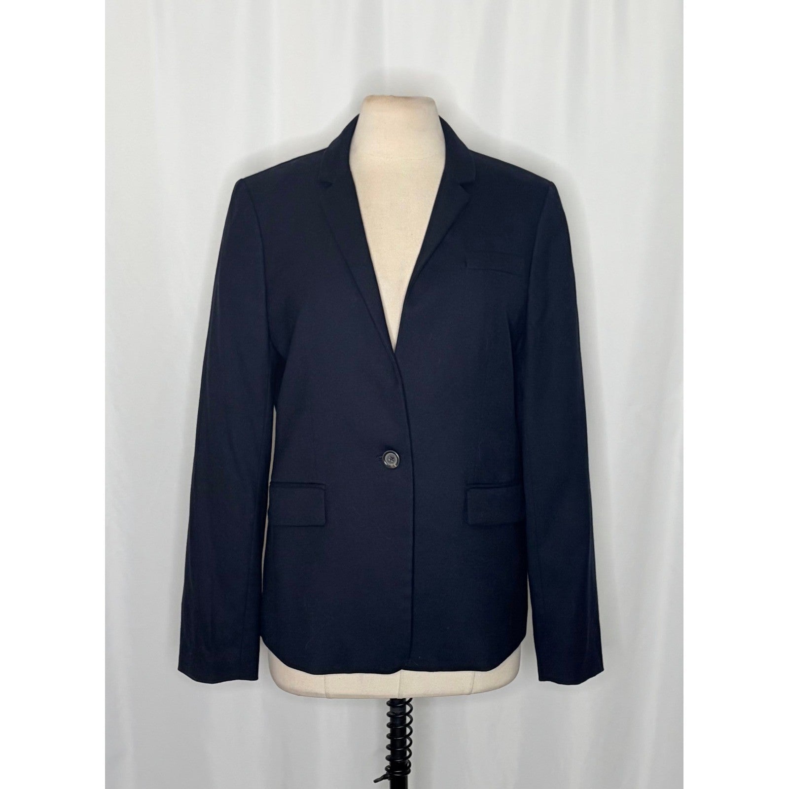 J. CREW Regent Blazer Navy Blue Wool Flannel Striped Lining Single Button 12
