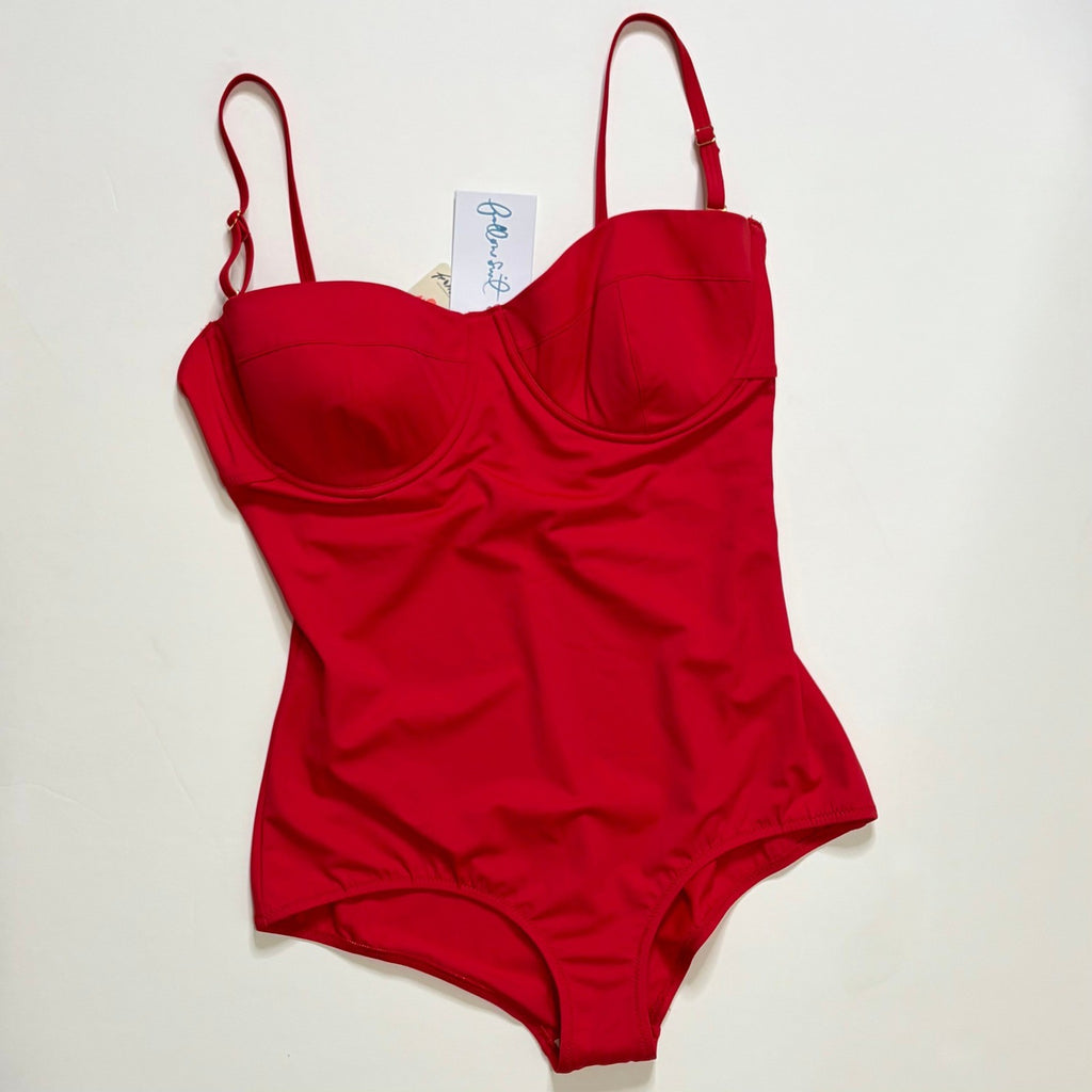 NWT!! FREE PEOPLE x Follow Suit Regina One-Piece Swimsuit Vermillion Red X-Large
