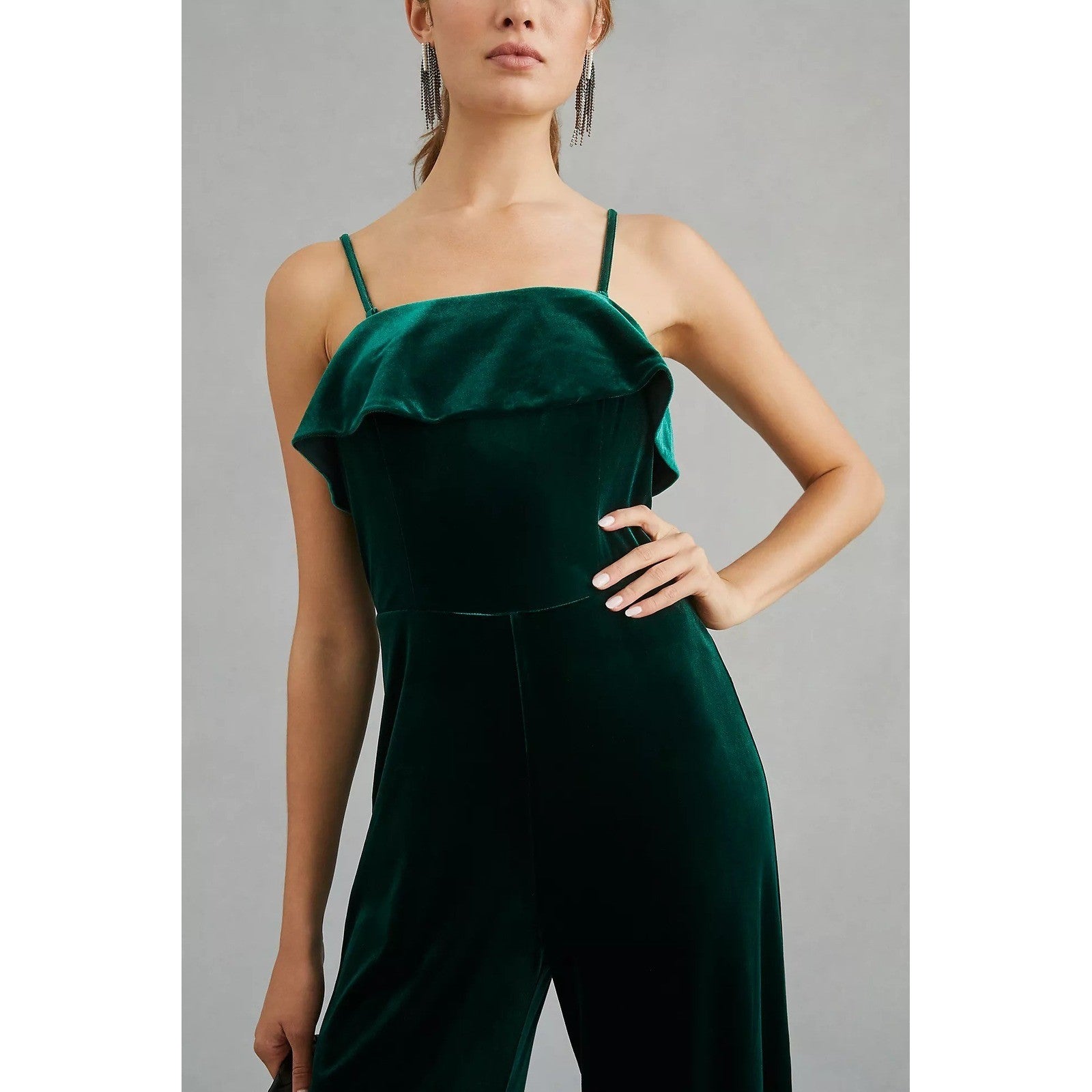 NWT!! Anthropologie COREY LYNN CALTER Green Velvet Wide Leg Jumpsuit X-Small