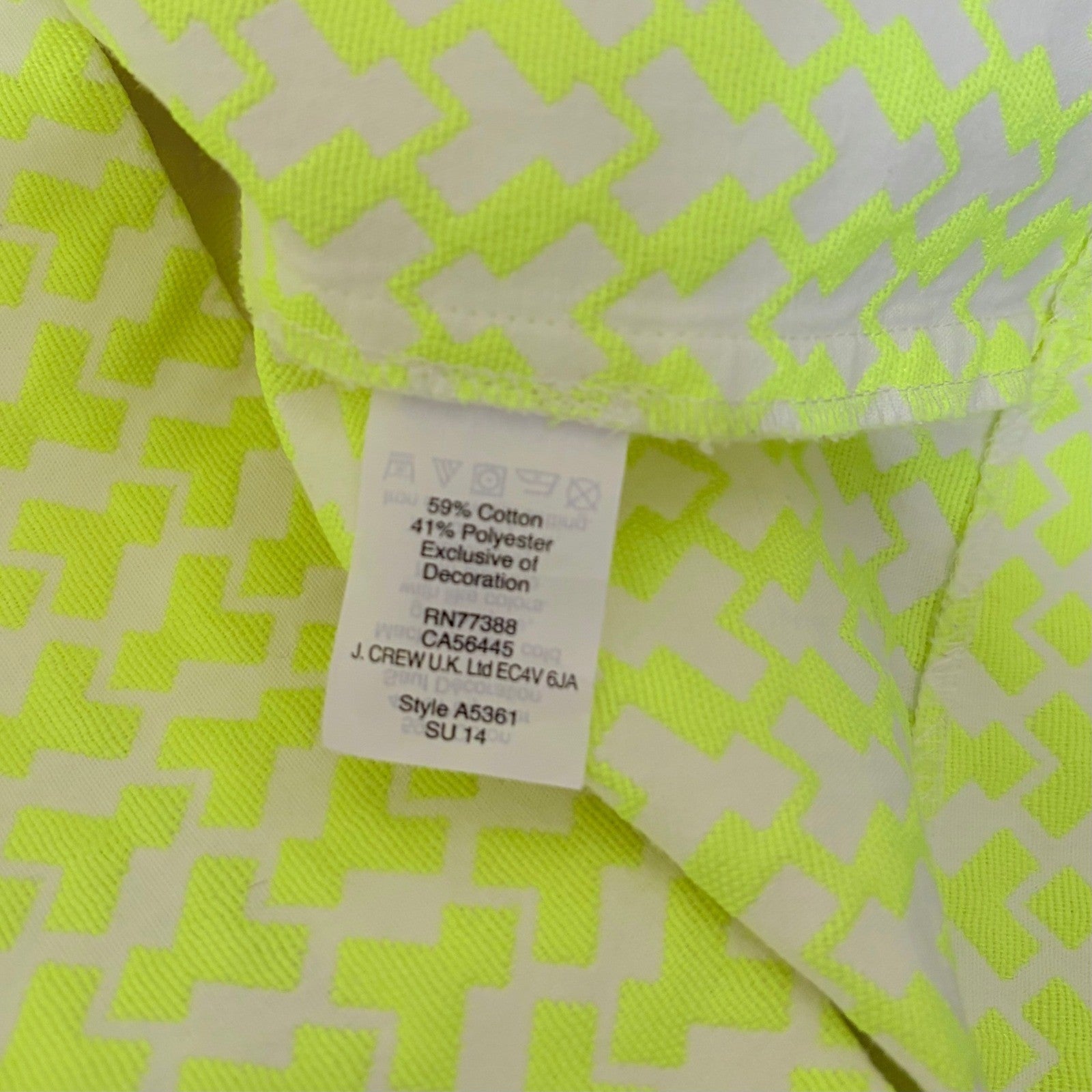 J. CREW Printed Shift Dress Neon Lime Green Retro Vacation Preppy Size 6