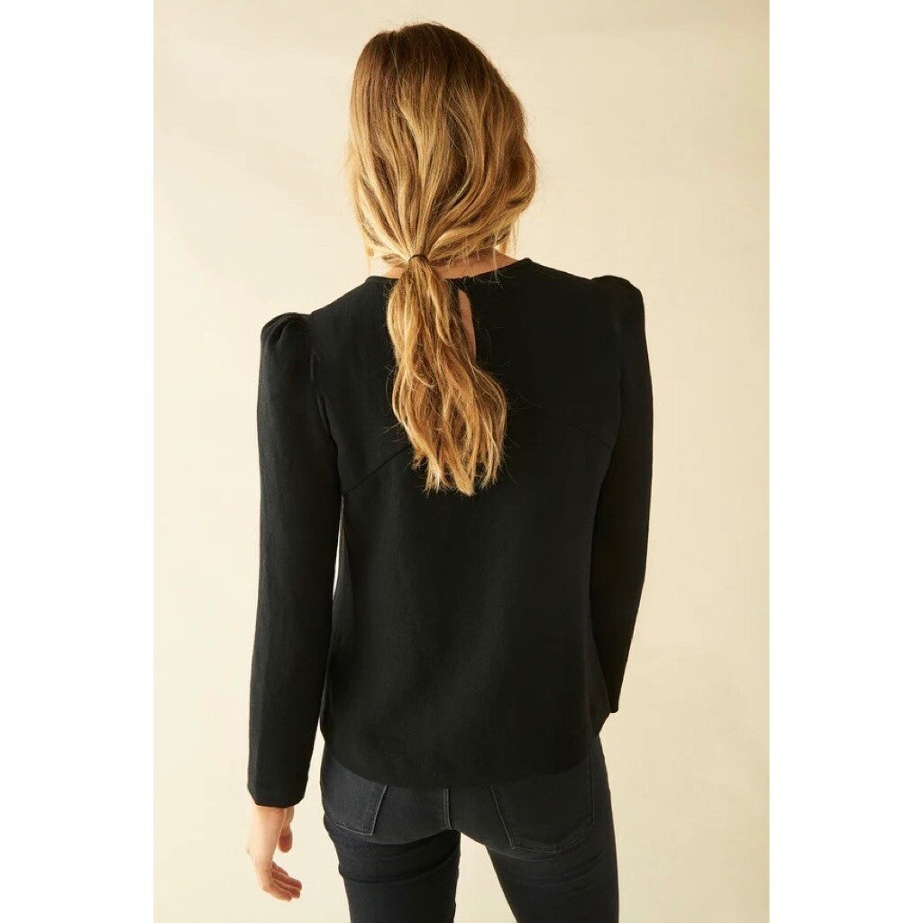 BA&SH Black Corus Top Blouse Cutout Details Solid Cut-Outs Bash Size 0 US Size 4