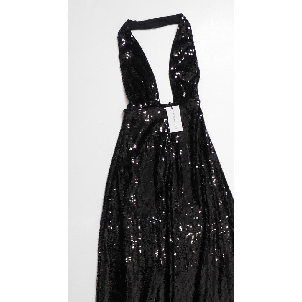 NWT!! WEWOREWHAT Black Sequin Halter Dress Full Length Maxi Glam Party Size 2