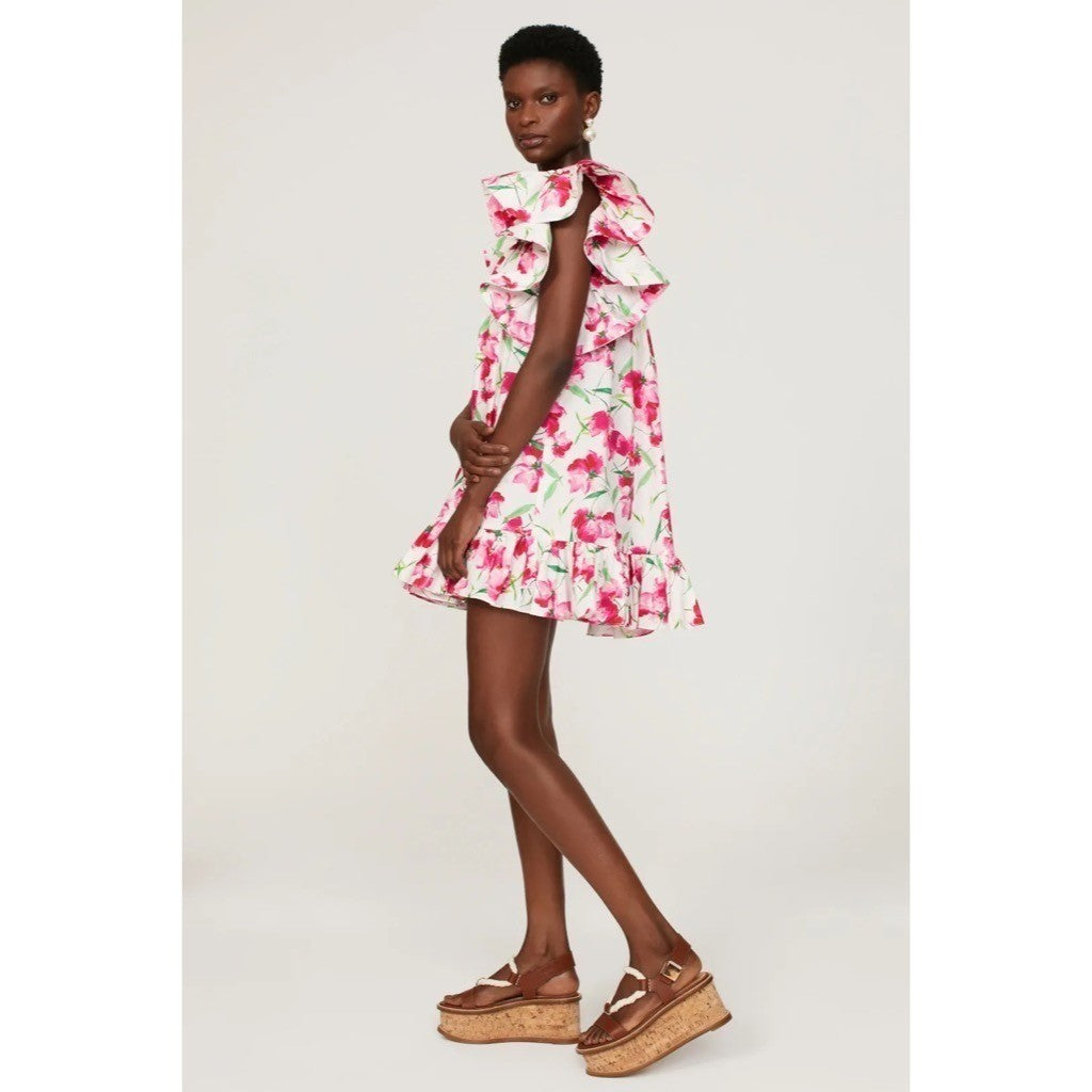 MISA Los Angeles Selma Floral Dress Ruffled A-Line Mini White Pink X-Small
