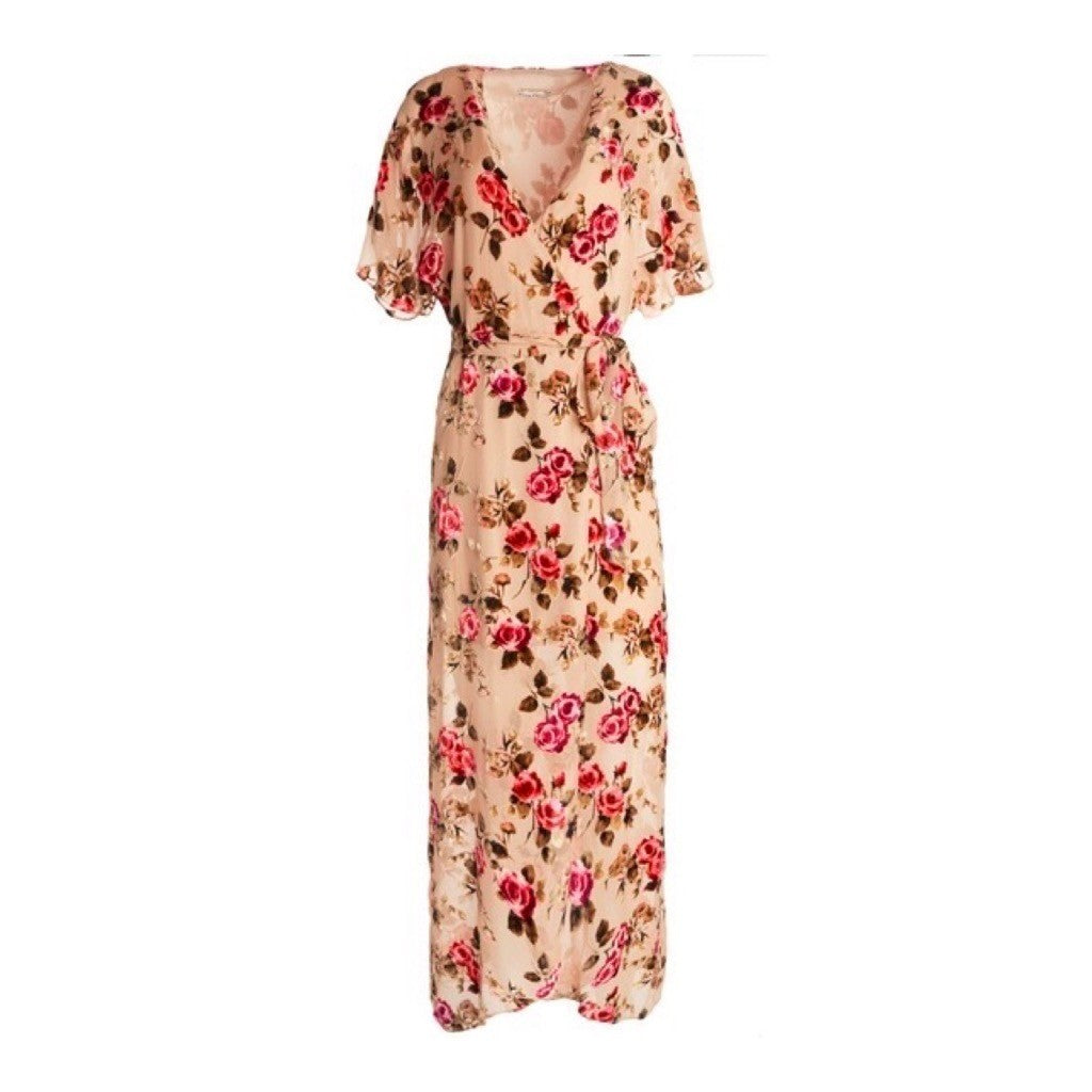 ALICE + OLIVIA Clarine Floral Velvet Burnout Faux Wrap Midi Dress Size 0