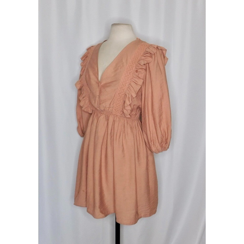NWT!! ZARA Marsala Guipure Lace Ruffled Mini Dress Blogger Favorite Medium