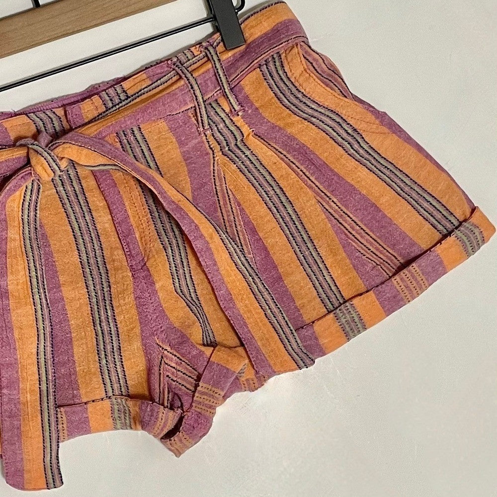 FREE PEOPLE Barbados Bloom Belted Cuffed Shorts Tropical Stripes Vacation 6