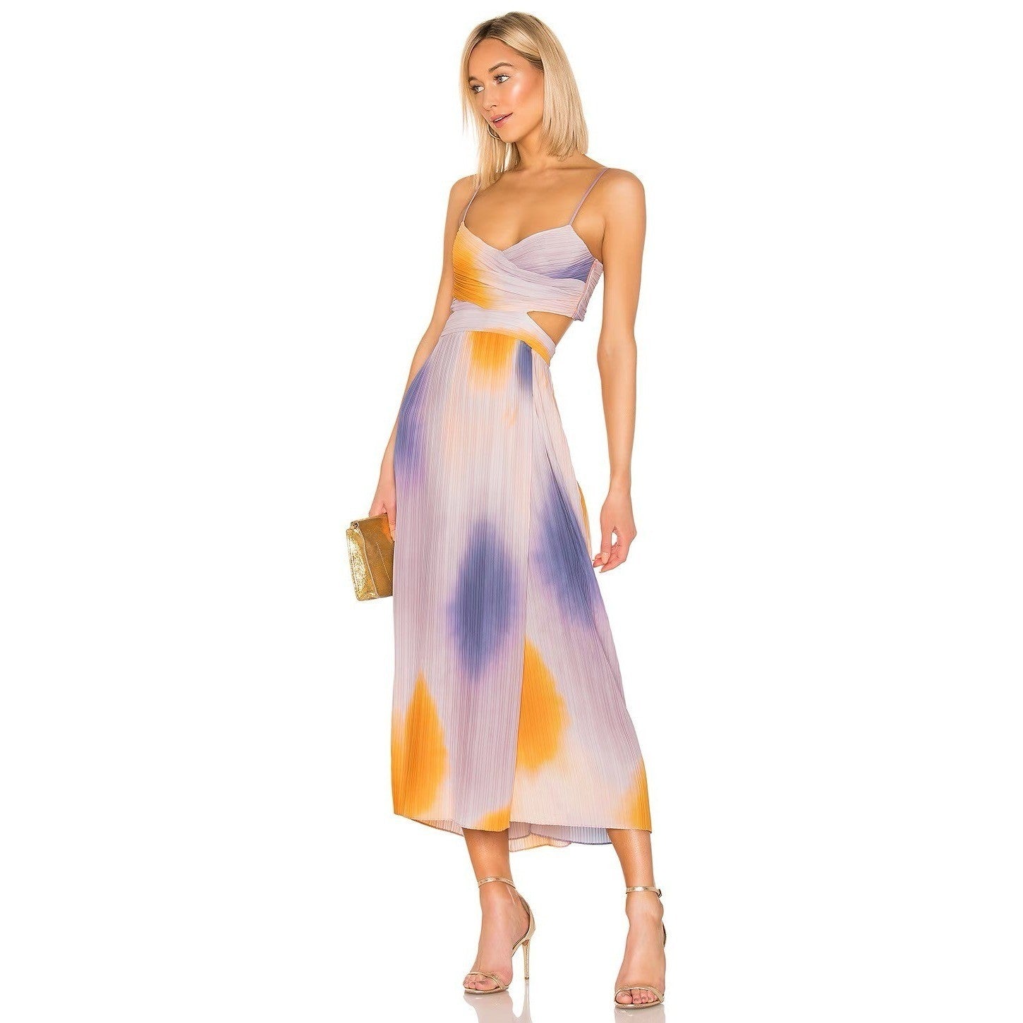 Revolve A.L.C. Sienna Dress Pastel Ombré Pleated Midi Dress Faux Wrap Size 6