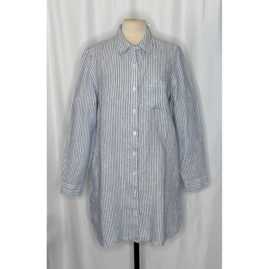 NWT!! COLDWATER CREEK Cross Dyed Striped Linen Tunic Topper Blue White Medium
