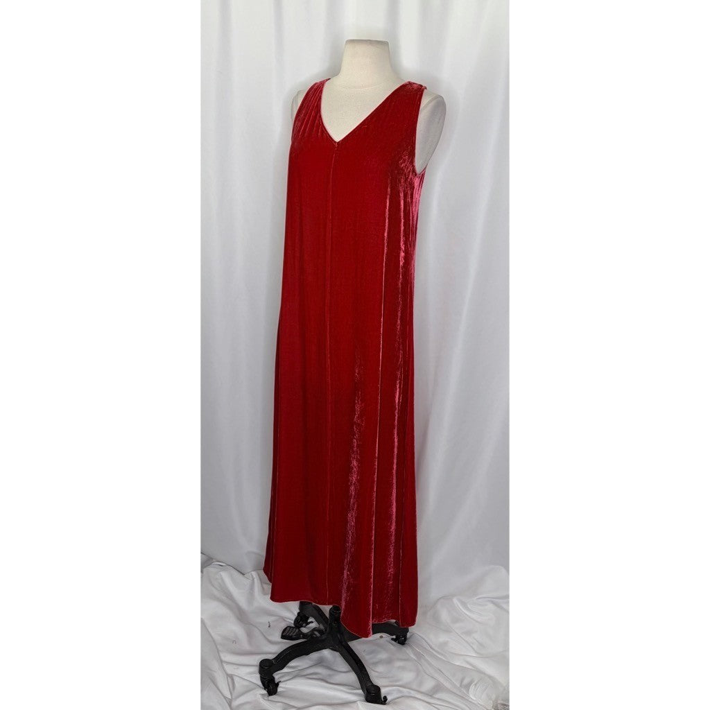 NWT!! EILEEN FISHER Red Scarlet Velvet Silk V Neck Midi Dress A-Line Preppy XXS