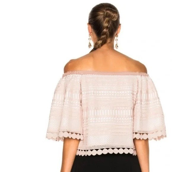 Revolve ALEXIS Finn Lace Off Shoulder Top Blouse Blush Pink Silk Lacey X-Small