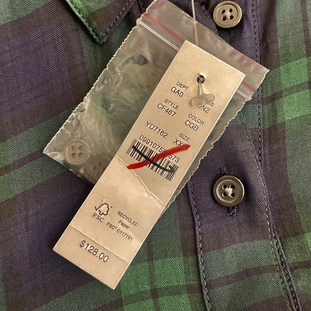 NWT!! J. CREW Drapey Button-Up Shirt Black Watch Tartan Plaid XXS XX-Small