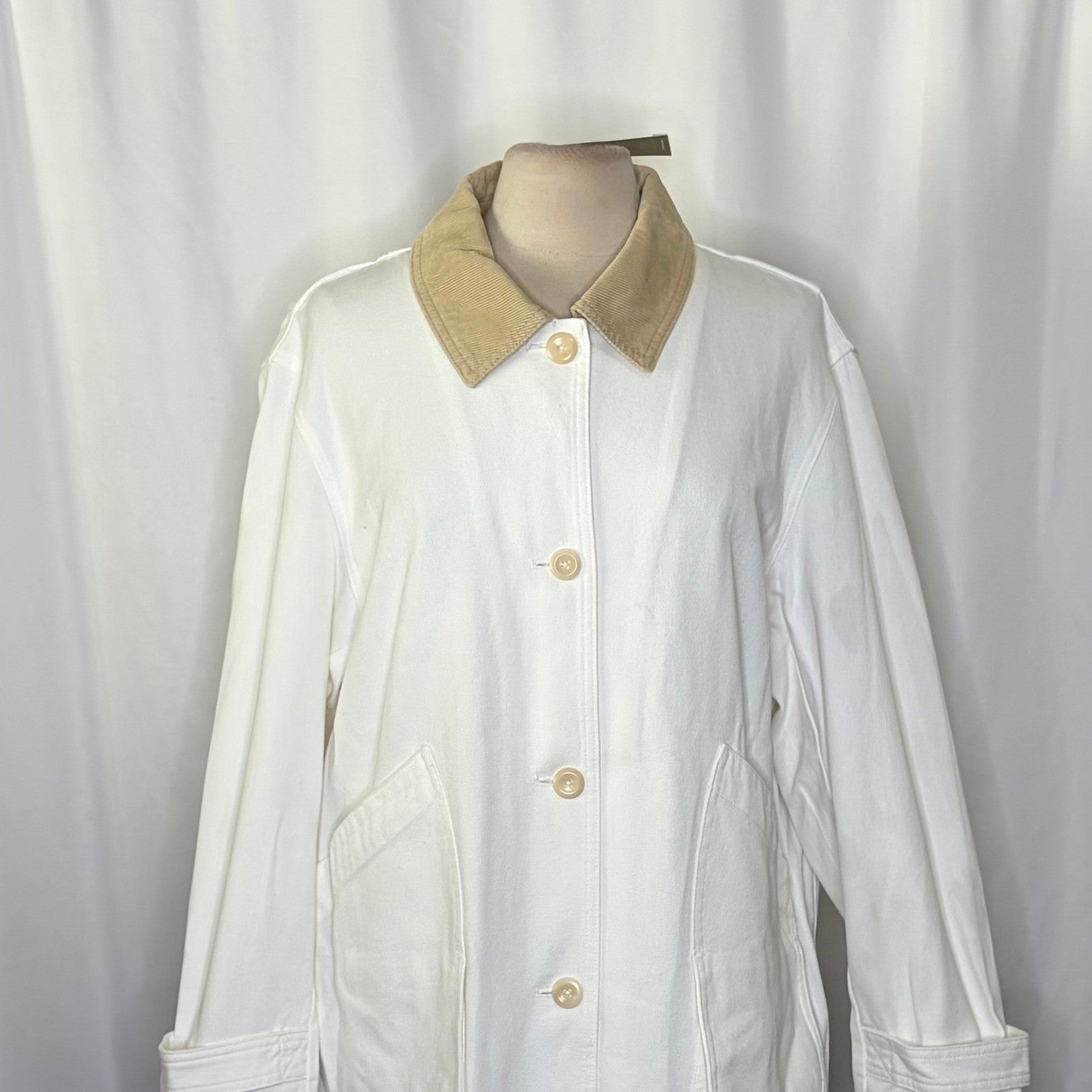 NWT!! J. CREW Barn Jacket Canvas Ivory Corduroy Collar Pockets Outdoors X-Large