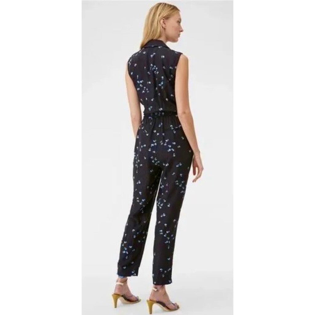 REBECCA TAYLOR Tailored Leandra Silk Floral Tie Waist Jumpsuit Jacquard Size 8