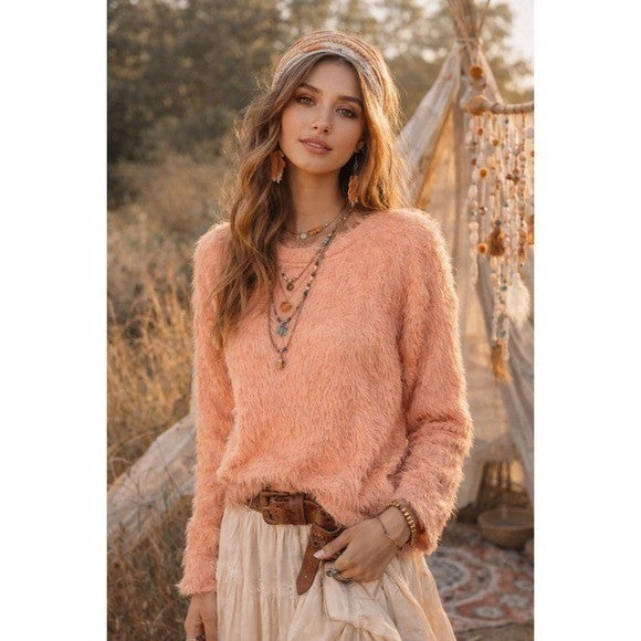 ZARA Pink Fuzzy Shag Pullover Sweater Cropped Blogger Favorite Knitwear Small