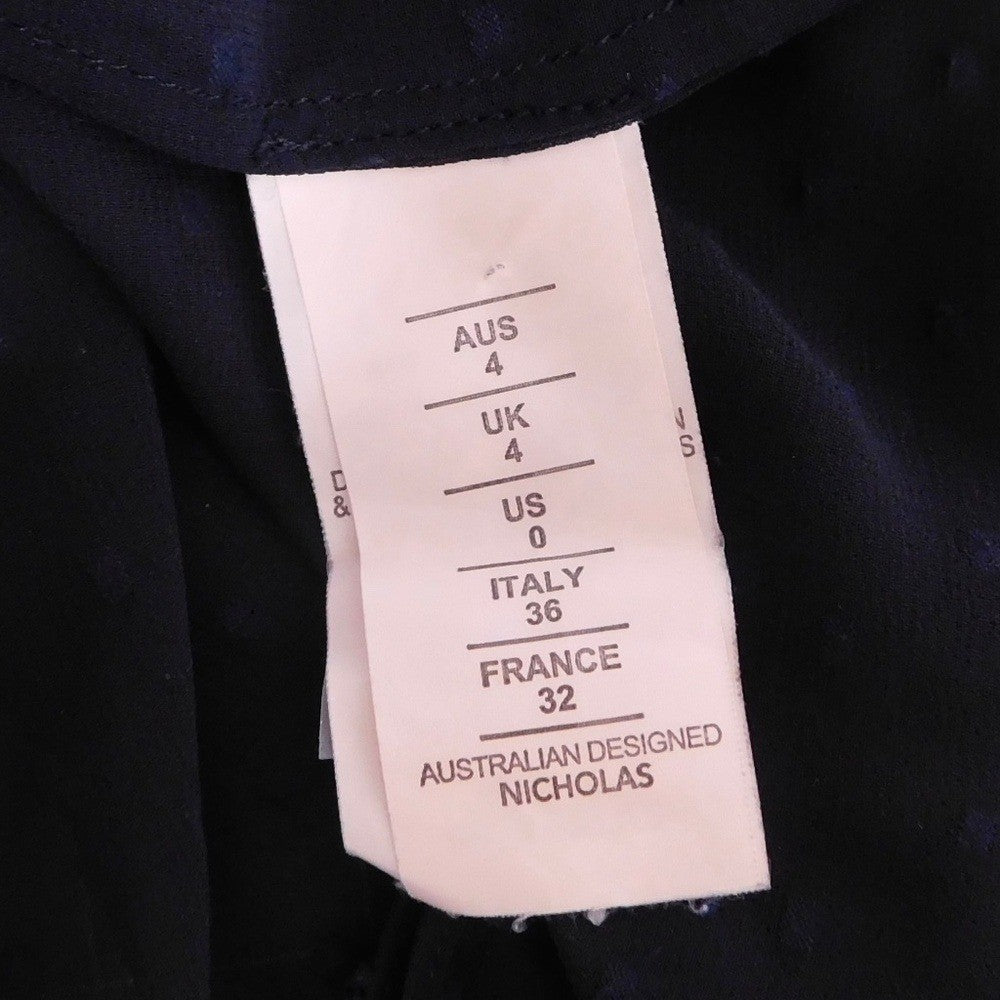 NICHOLAS Navy Blue Swiss Dot Cutout Cold Shoulder Top Blouse Ruffle Size 0