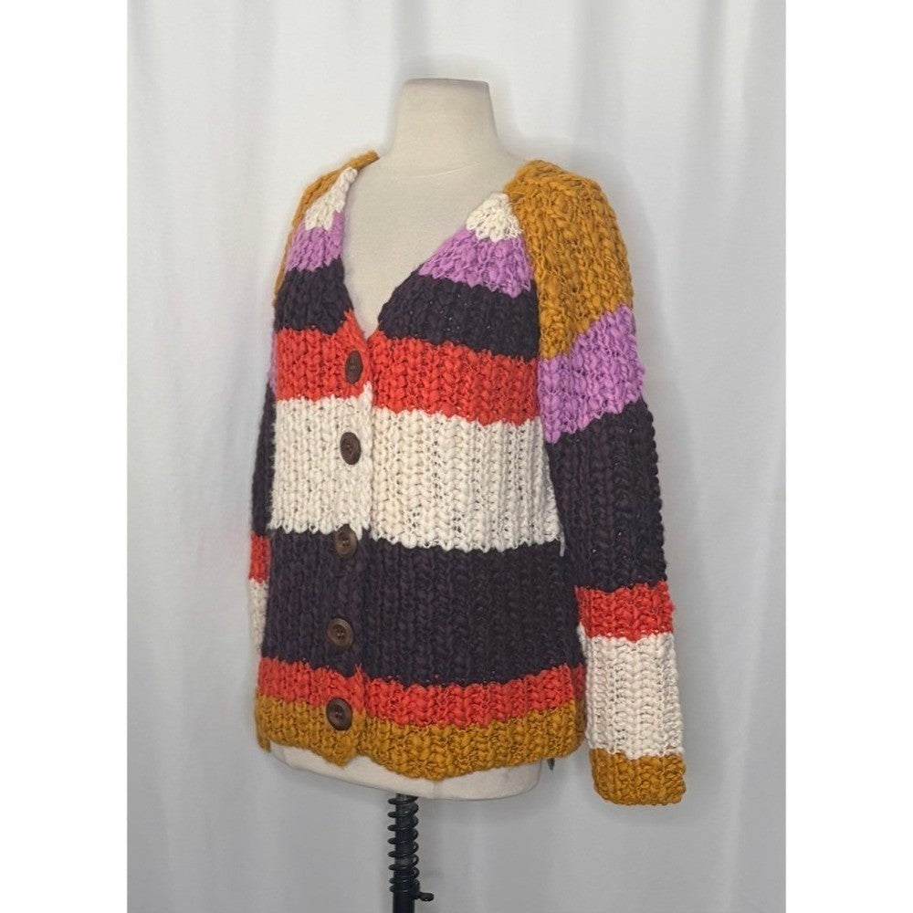 NWT!! FREE PEOPLE Myles Stripe Cardi Chunky Knit Cardigan Sweater X-Small