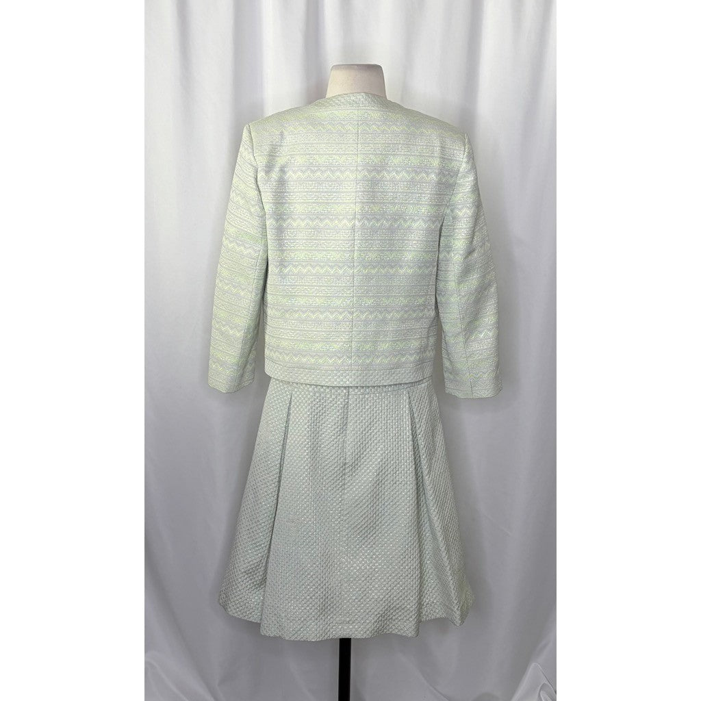 HELENE BERMAN Two Piece Set Blazer Dress Green Metallic Jacquard Size 8
