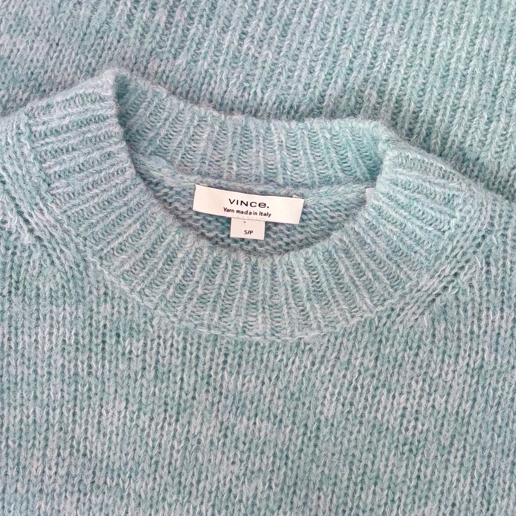VINCE Italian Marled Alpaca Wool Knit Crew Neck Cozy Sweater Aqua Blue Small