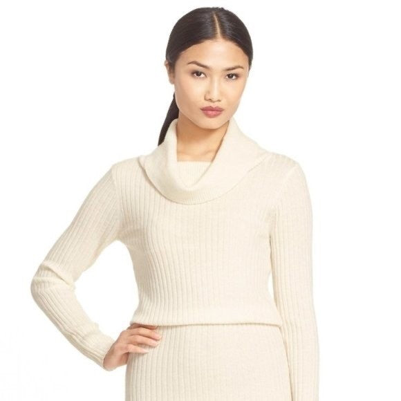 ALICE + OLIVIA Cashmere Wool Hailee Sweater Dress Cowl Neck Midi Ribbed Medium
