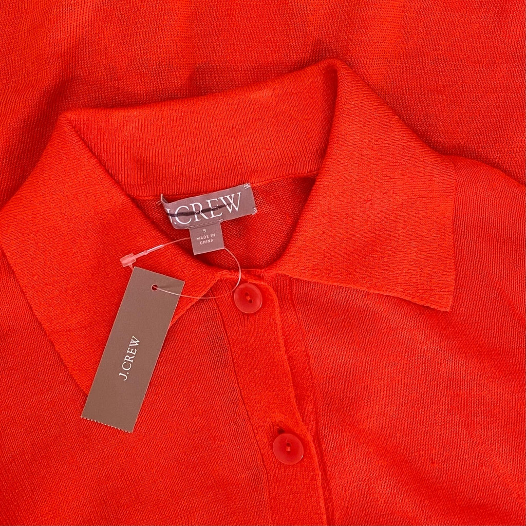 NWT!! J. CREW Collared Button-Up Sweater Cardigan Linen Poppy Orange Red Small