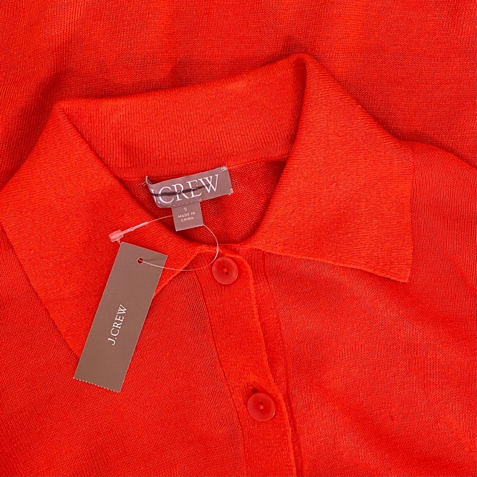 NWT!! J. CREW Collared Button-Up Sweater Cardigan Linen Poppy Orange Red Small
